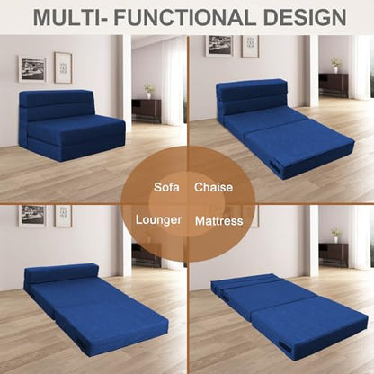 Nigoone Folding Sofa Bed Couch Memory Foam with Pillow Sleeper Chair Lazy Couch Twin Size Futon Convertible Guest Beds,Washable Cover,Dark Blue - color: Darkblue, size: Twin