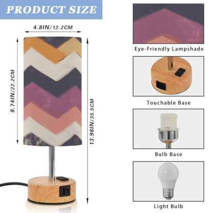 Kigai Colorful Folded Threads Touch Control Bedside Table Lamp 3 Way Dimmable Nightstand Lamp with USB A+C Charging Ports & AC Outlet Fabric Shade for Bedroom Desk Living Room