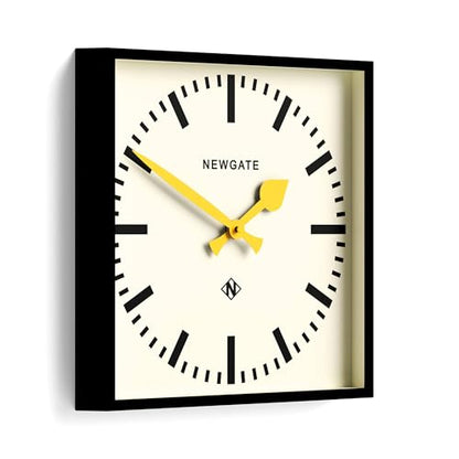 NEWGATE® Number Five wall Clock | Square Retro Inspired Modern Station Clock | 16" | Black with Yellow Hands | Mid-Century Style for Kitchen, Living Room or Office - color: Yellow