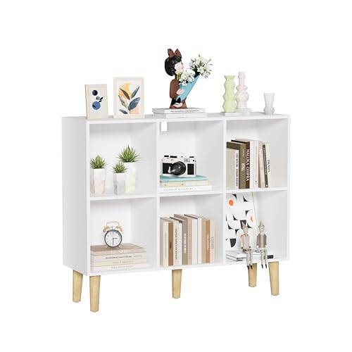 6 Cube Bookcase, Wooden Book Shelf Cube Storage Organizer with Legs, 2 Tier Bookshelf Freestanding Open Shelves for Home Office, Living Room, Bed Room (White, 6 Cube Horizontal) - color: White, size: 6 Cube Horizontal