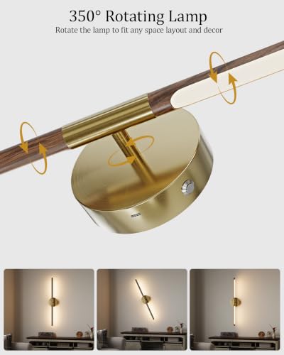 40" Battery Operated Wall Sconce Set of 2, 350° Rotating Lamp, Walnut Gold | Wireless, 8000mAh Rechargeable Battery, Stepless Dimming, 3000K-6000K, Remote & Touch Control, Timer, Living Room, Bedroom - color: Walnut Gold, size: 40 Inch (2 Pack)