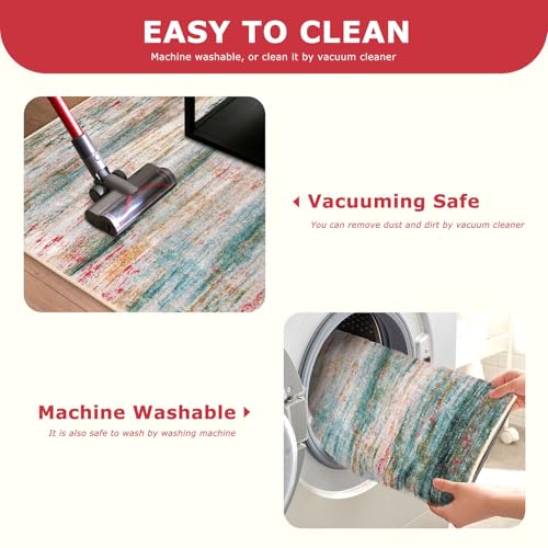 KOZYFLY Modern Abstract Hallway Runner Rug, 2x8 Washable Rug Runner Non-Slip Soft Kitchen Runner Rugs, Print Green Carpet Runner for Entryway Bathroom Laundry Room Foyer - color: Green/Turquoise, size: 2' x 8' (Runner)