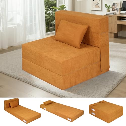 Fvkind Convertible Sleeper Chair, Memory Foam Cushion, Single Size, Yellow | Ribbed Corduroy Fabric - Foldable Chair Bed - Apartment & Dorm - Students & Adults - Compact Folding Design - color: Yellow, size: Single