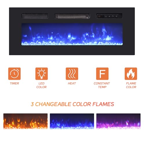 WAMPAT Modern Floating TV Stand with Electric Fireplace, Black | Media Console for TVs up to 80", Wooden Entertainment Center, 36" Fireplace, TV Shelf Cabinet for Living Room or Bedroom