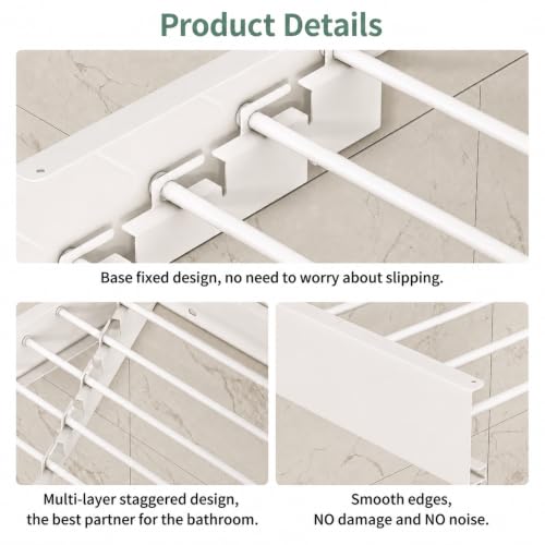 23.6-Inch Wall Mounted Foldable Clothes Drying Rack, White | Space-saving rack folds against the wall when not in use and includes a mounting template for indoor or balcony drying - color: White,w23.6''