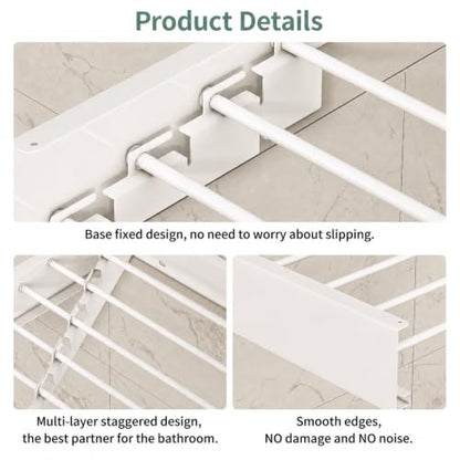 23.6-Inch Wall Mounted Foldable Clothes Drying Rack, White | Space-saving rack folds against the wall when not in use and includes a mounting template for indoor or balcony drying - color: White,w23.6''
