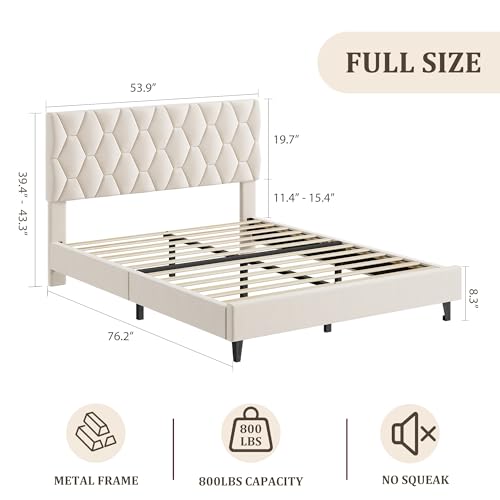 GAOMON Beige Queen Bed Frame with Upholstered Headboard, Heavy-Duty Platform Bed Frame with Strong Wood Slats, No Box Spring Needed/Noise Free/Easy Assembly | Heavy-Duty Bed Frame with Wooden Slats Support Upholstered Mattress Foundation No Box Spring Nee