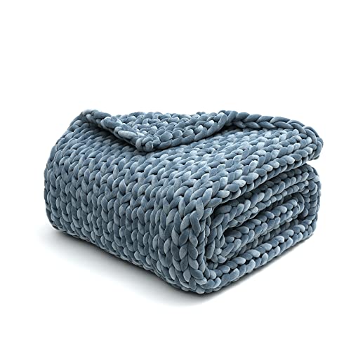 YnM Velvet Weighted Blanket, Handmade Chunky Knitted Design, Soft and Cozy, Temperature Regulating and Breathable, Machine Washable Throw for Sleep or Home Decor (Blue, 50x60 Inch, 10lbs) - color: Velvet Blue, size: 50 in x 60 in 10 lb