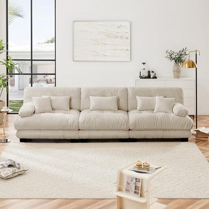 Modular Sectional Sofa for Living Room,134" Comfy Cloud Couch,3 Seater Beige Large Sectional Couches with Round Bolster Armrests,Fluffy Couch Set with Deep Seat - color: Chenille Beige, size: 3-Seat