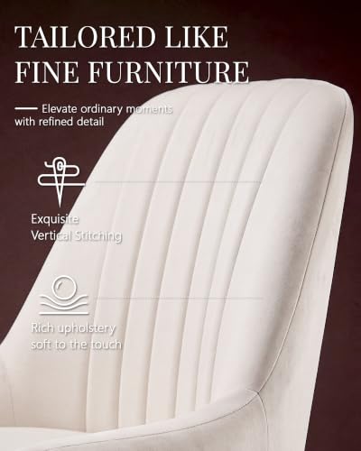 White Velvet Dining Chairs Set of 6, Modern Kitchen and Vanity Chairs | Modern upholstered vanity chairs with gold metal legs, stain-resistant hand-quilted fabric, high-density foam cushion seat - color: White, size: Set of 6