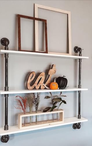 HDDFER Industrial Pipe Shelving Rustic White Pipe Wall Shelves Bathroom Shelves with Wood Planks Industrial Floating Shelves 30 Inch Farmhouse Bookshelf Pipe Shelves Wall Mounted - color: White, size: 3Tier30in