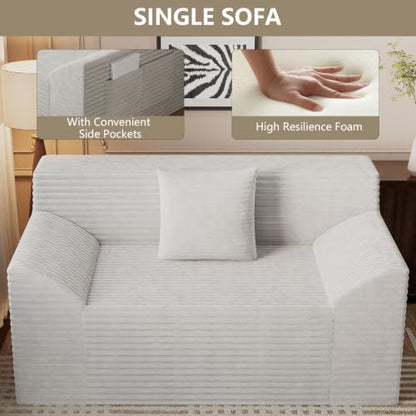 42" Boneless Oversized Chair with Side Pocket, Sofa Small Single Couch in a Box, Deep Seating Boneless Chair for Bedroom Living Room Office Apartment, No Assembly, White - color: White, size: 42'' Style 4