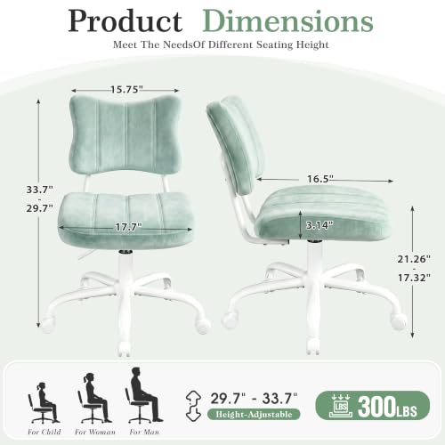 Homkdom Velvet Vanity Chair with Bow Backrest & Height Adjustable,Bedroom | Armless,360 Swivel,Silent Casters for Dressing Room & Living Room, Home Office,Make up,Reading,Light Green - color: Light Green