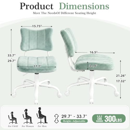 Homkdom Velvet Vanity Chair with Bow Backrest & Height Adjustable,Bedroom | Armless,360 Swivel,Silent Casters for Dressing Room & Living Room, Home Office,Make up,Reading,Light Green - color: Light Green