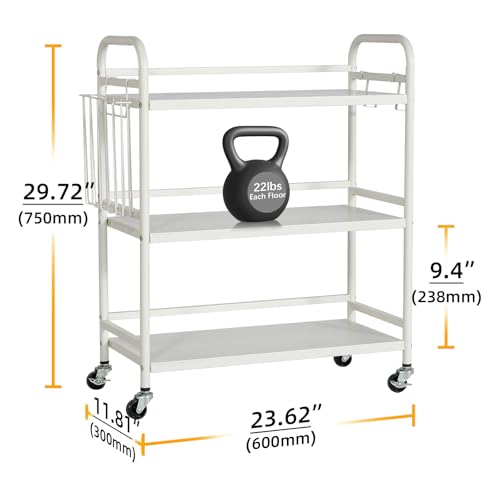 HDANI 3 Tier Metal Rolling Utility Cart,High Capacity Multi Purpose Heavy Duty Cart for Office,Kitchen,Living Room,Bedroom,White - color: White, size: Large Solid with Basket