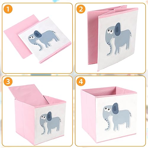 Berlune 6 Pcs Foldable Animal Cube Storage Box 10 x 10 Inch Cube Baskets Non Woven Fabric and Cardboard Kids Storage Bin Toy Organizer Box for Kids Nursery Toddlers