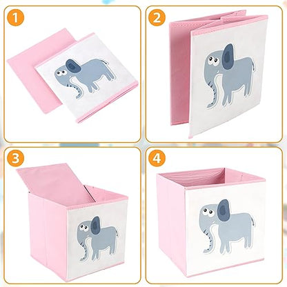 Berlune 6 Pcs Foldable Animal Cube Storage Box 10 x 10 Inch Cube Baskets Non Woven Fabric and Cardboard Kids Storage Bin Toy Organizer Box for Kids Nursery Toddlers