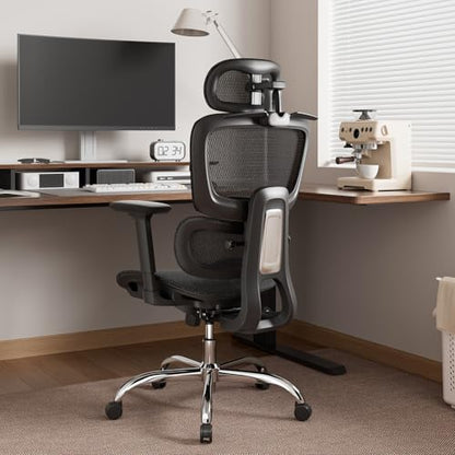Ergonomic Office Chair with 3D Headrest, Computer Chair with Adjustable Backrest & 3D Armrest, Gaming Chair with Adaptive Lumbar Support, Mesh Backrest & Cushion, Black - color: Black, style: Eco