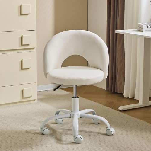 VINGLI Small Vanity Chair with Wheels for Girls.Cute Modern Adjustable Height Armless Office Desk Chair.360°Swivel Comfy Rolling Chair for Study, Make up Room,Small Space,Linen White - color: Linen White