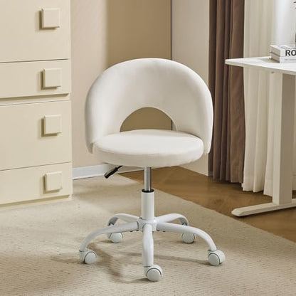 VINGLI Small Vanity Chair with Wheels for Girls.Cute Modern Adjustable Height Armless Office Desk Chair.360°Swivel Comfy Rolling Chair for Study, Make up Room,Small Space,Linen White - color: Linen White