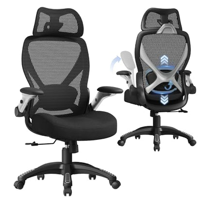 X100 Ergonomic Mesh Office Chair, Big and Tall Home Desk Chair with 5D Flip-Up Arms, Adjustable 3D Lumbar Support, Gaming & Executive Computer Chair