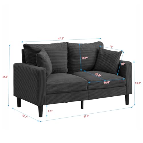 57 " Loveseat Sofa Couch, Upholstered 2 Seat Love seat with 2 Pillows Soft Cushions & Sturdy Frame, Space Saving Modern Small Sofa, Living Room Bedroom Apartment Small Space (Dark Gray, 2 Seat) - color: Dark Gray, size: 2 Seat