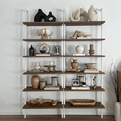 Nathan James Theo 6-Shelf Tall Bookcase, Wall Mount Bookshelf with Natural Wood Finish and Industrial Metal Frame, Rustic Oak/White - color: Oak/Matte White, size: 1