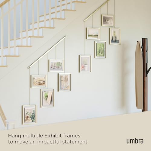 Umbra Exhibit Picture Frame Set, Adjustable Wall Mount, Set of 5, Brass | Steel construction, customizable layout, damage-free hanging, fits 4x6 and 5x7 photos, includes mounting hardware - size: Pack of 5