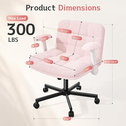 DurayLoly Criss Cross Chair with Wheels and Flip-up Arms | 360° Swivel,Plush Teddy Fabric Cross Legged Chair, Adjustable Height for Bedroom, Home Office, Apartment,Vanity,Pink - color: Light Pink