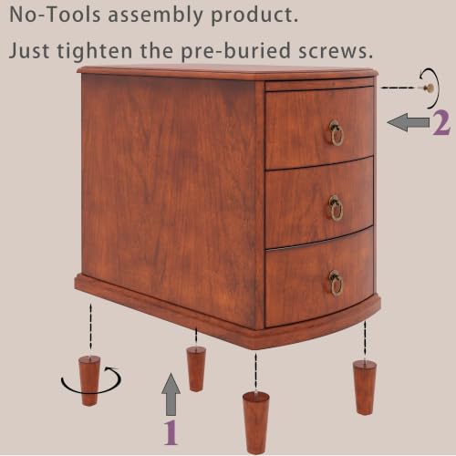 Narrow End Side Table with Slide-Out Tray and 3 Storage Drawers, Wood Sofa Beside Table for Small Space, No-Tools Assembly, Nighstand for Bedroom, Living Room, 13”W x 22”L x 22.6”H,Beeswax BG-A1569-MG