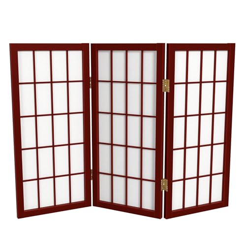 2 ft. Short Desktop Window Pane Shoji Screen - Rosewood - 3 Panels - color: Rosewood, size: 3 Panel