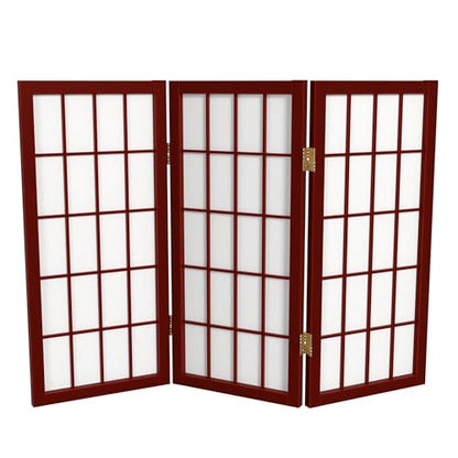 2 ft. Short Desktop Window Pane Shoji Screen - Rosewood - 3 Panels - color: Rosewood, size: 3 Panel