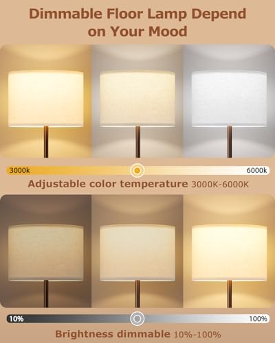 Dimmable Floor Lamp for Living Room with Remote, 9W 900LM LED Bulb Included, Deep Beige Shade Brown Pole - color: brown & deep beige