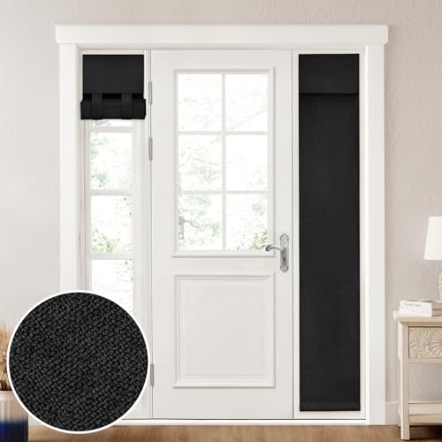 HOMEIDEAS 100% Linen Blackout Sidelight Curtains for Front Door, Side Door Window Curtains,Small Window, Thermal Insulated Covering, 1 Panel, W12 X L68 Inch, Black - color: Black, size: 12"W x 68"L (Pack of 1)