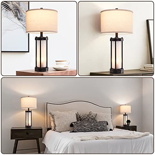RORIA Set of 2 Modern Table Lamps for Living Room with 2 USB Ports, White Frosted Glass Nightlight for Bedroom, Contemporary Desk Lamps for Nightstand End Table Entryway, 4 Bulbs Included (Black) | 2 USB Ports White Frosted Glass Nightlight for Bedroom, D