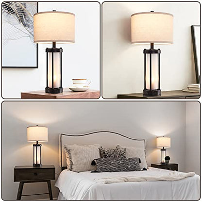 RORIA Set of 2 Modern Table Lamps for Living Room with 2 USB Ports, White Frosted Glass Nightlight for Bedroom, Contemporary Desk Lamps for Nightstand End Table Entryway, 4 Bulbs Included (Black) | 2 USB Ports White Frosted Glass Nightlight for Bedroom, D