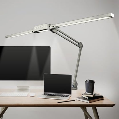 Neatfi Pro LED Desk Lamp | 3,000 Lumens | Dimmable 30W Desk Light | 360 SMD LEDs | CRI 95 | Adjustable Color Temperature | Home, Office, or Workbench (Silver, 41-Inch, CCT with Clamp) - color: Silver