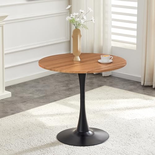 31.5" Round Dining Table, Mid-Century Modern Tulip Table with Thickened Tabletop & Metal Pedestal, Circle Bistro Table for Kitchen, Small Places, Apartments, Cafe - color: Wood, size: 31.5" dining table