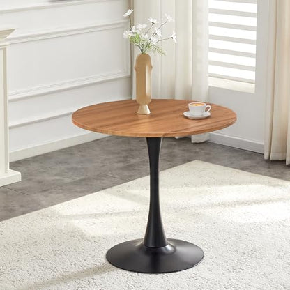 31.5" Round Dining Table, Mid-Century Modern Tulip Table with Thickened Tabletop & Metal Pedestal, Circle Bistro Table for Kitchen, Small Places, Apartments, Cafe - color: Wood, size: 31.5" dining table