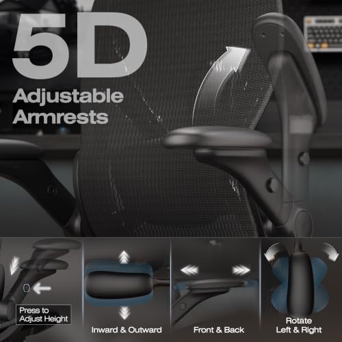 X100 Ergonomic Mesh Office Chair with Footrest, Big and Tall Home Desk Chair with 5D Flip-Up Arms, Adjustable 3D Lumbar Support, Gaming & Executive Computer Chair (Night Reaper) - color: Night Reaper