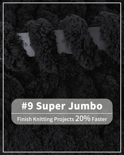 Cozyful Chunky Yarn for Hand Knitting, #9 Thick Jumbo Big Chunky Yarn for Crocheting, Super Chunky Knit Blanket Yarns, Large Chunky Chenille Yarns, 8 Pack (30 yds 8 oz Each Skein), Black - color: Black