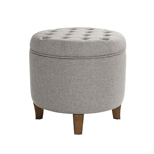 HomePop 19" Button Tufted Round Storage Ottoman - Gray Fabric - color: Gray Fabric