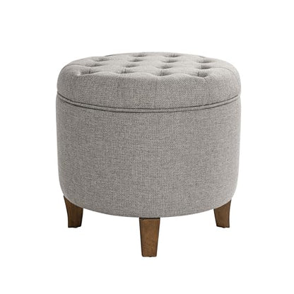 HomePop 19" Button Tufted Round Storage Ottoman - Gray Fabric - color: Gray Fabric