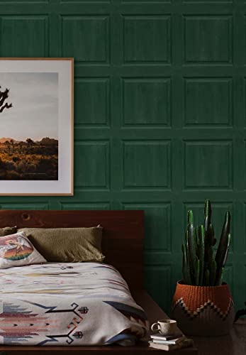 NextWall Washed Faux Panel Peel and Stick Wallpaper (Emerald Green) - color: Emerald Green