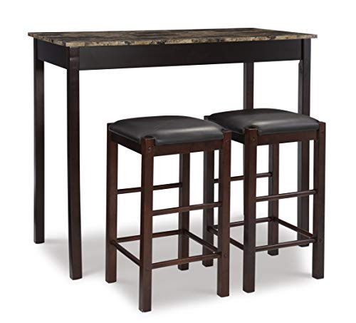 Linon Brown 3-Piece Table Faux Marble Tavern Set, 42" w x 22.25" d x 36" h - color: Brown