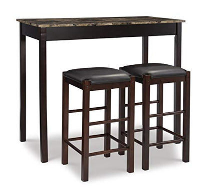 Linon Brown 3-Piece Table Faux Marble Tavern Set, 42" w x 22.25" d x 36" h - color: Brown