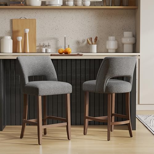 VKNOW Bar Stools Set of 2, 26" Fabric Counter Height Bar Stools, Charcoal | Modern Upholstered Counter Stools with Rubberwood Legs for Kitchen Island Dining Room Bar - color: Charcoal, size: Set of 2