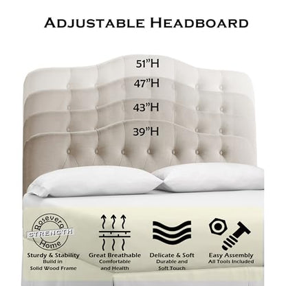 Rosevera Givanna Adjustable Height Headboard with Linen Upholstery and Button Tufting for Bedroom, Queen, Classic Beige - color: Classic Beige, size: Queen