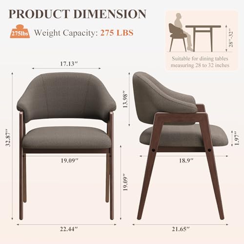 MALOL Wooden Dining Chairs Set of 2, Modern Fabric Upholstered Dining Room Chair, Kitchen Side Chairs, Farmhouse Dinner Chair with Curved Open Back for Kitchen, Camel - color: Camel, size: Set of 2