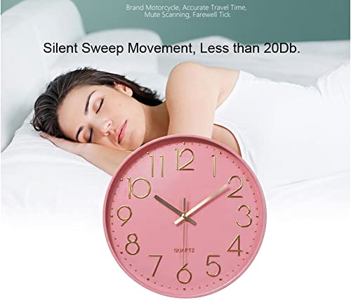 12 in Wall Clock Non-Ticking Quartz Silent Battery Operated Round Clocks Home Kitchen Office School Living Room Decor Clocks (Pink-Rose) - color: Pink-rose